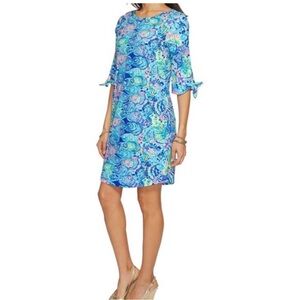 Lilly Pulitzer Preston Dress Oyster Print | 3/4 Tie Sleeve Cotton Shift | S